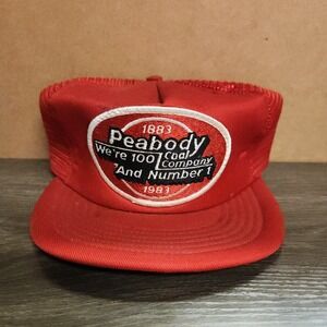 Vintage 1983 Peabody Coal Company 100th Anniversary Trucker Hat Red Snapback USA